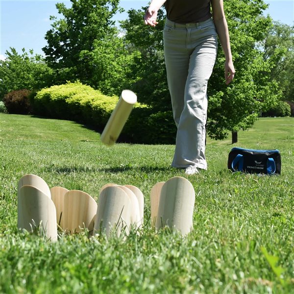 Vivere Finnish Outdoor Wood Viking Throw Tournament Bowling Game