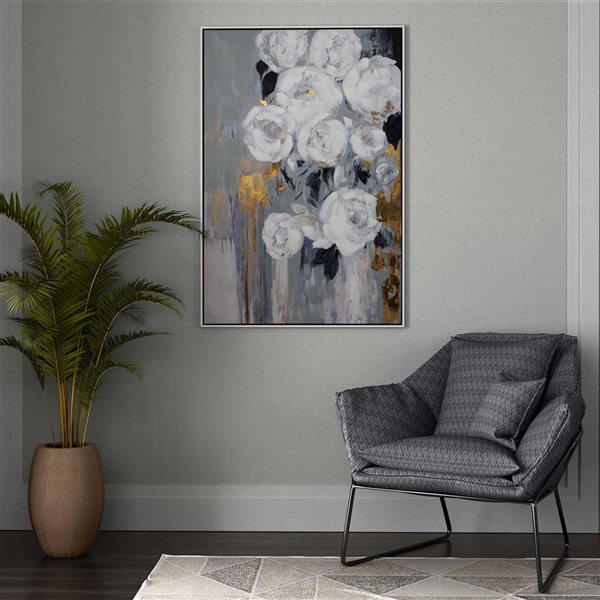 Gild Design House Blanc Fleur, Hand Painted Canvas