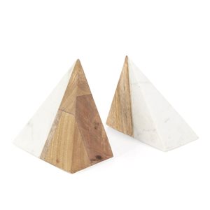 Gild Design House Zahara Wood and Marble Pyramid Bookends - Set of 2