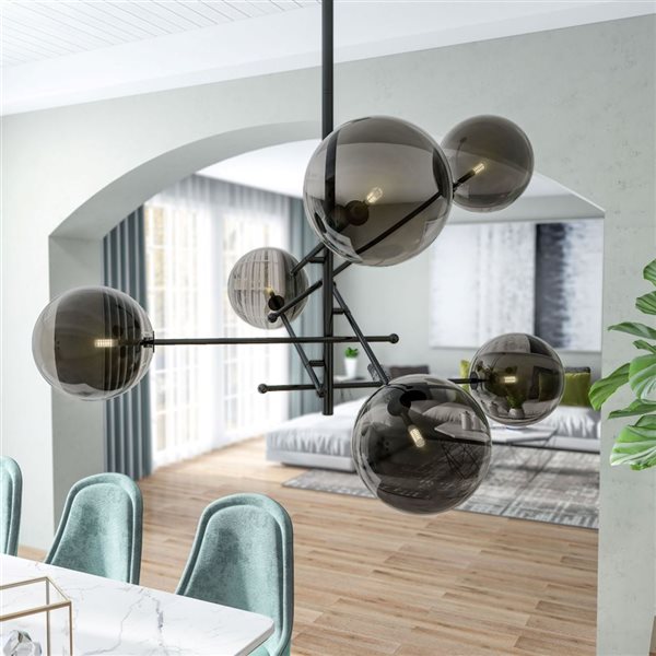 Gild Design House Javier 6 Light Black Metal and Glass Sputnik Chandelier