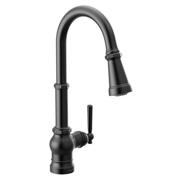 MOEN Paterson Matte Black 1-Handle Pull-Down High-Arc Kitchen Faucet w/ Reflex System and PowerBoost