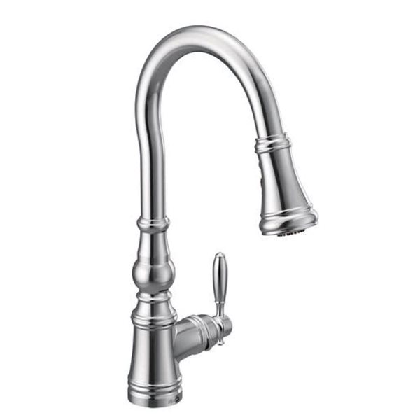 Robinet de cuisine mitigeur à col-de-cygne Weymouth de MOEN avec douchette rétractable, chrome brillant