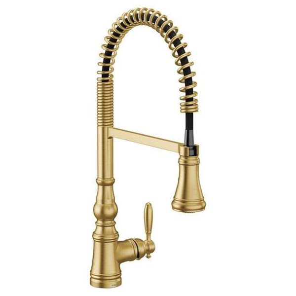 MOEN Weymouth Brushed Gold Single-Handle High-Arc Pull-Down Kitchen Faucet with Spring Spout