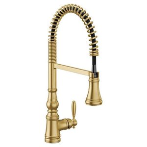 MOEN Weymouth Brushed Gold Single-Handle High-Arc Pull-Down Kitchen Faucet with Spring Spout