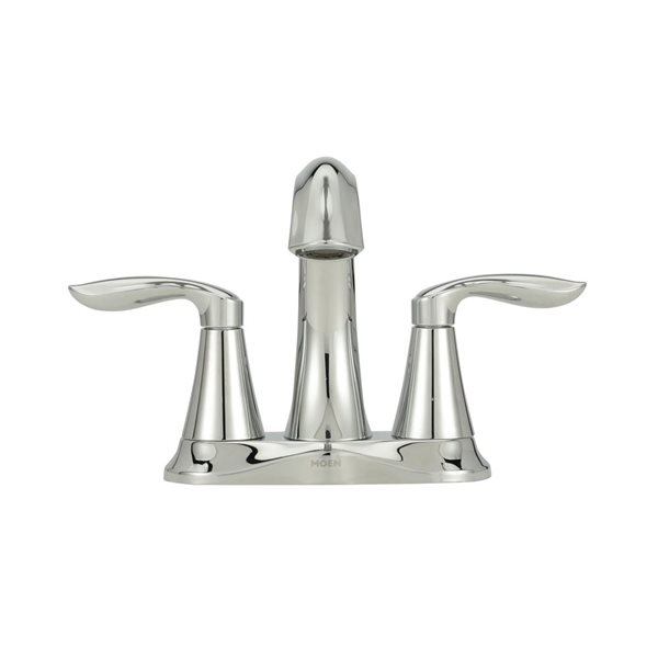 Robinet de lavabo de salle de bain Eva MOEN chrome poli centré 4 po 2 poignées, arc moyen