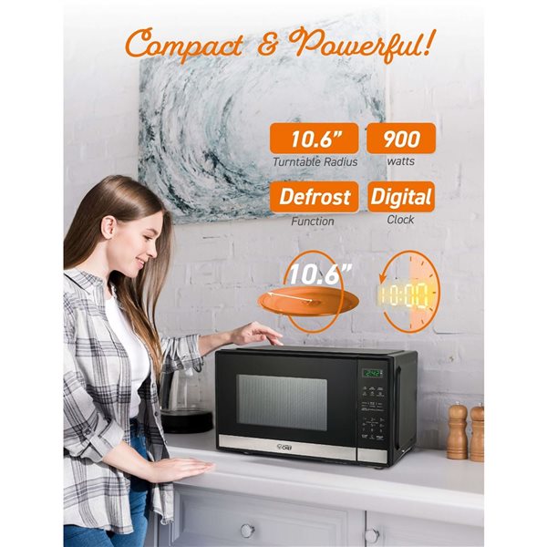 Commercial CHEF 19.1-in 0.9-ft³ Countertop Microwave - Black Stainless Steel