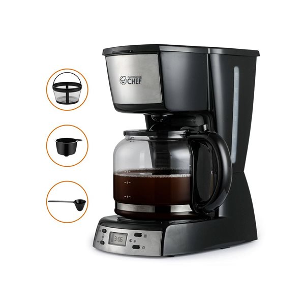 Commercial CHEF 12-Cup Digital Programmable Coffee Maker - Black/Stainless