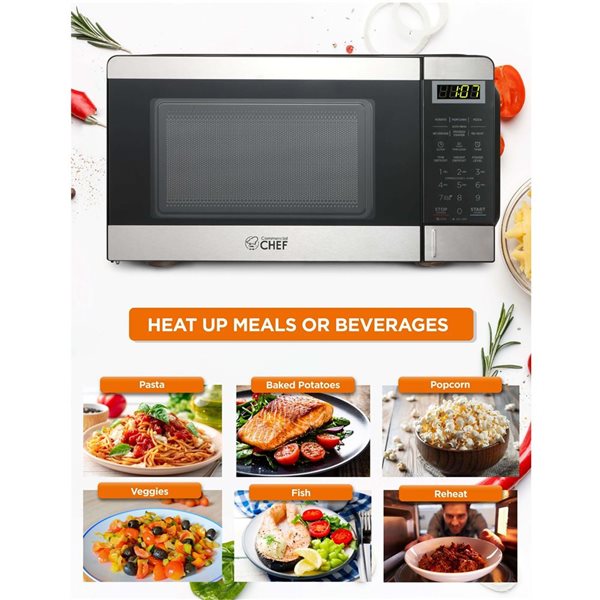 Commercial CHEF 0.7-ft³ Countertop Microwave with 10 Power Levels - Stainless Steel