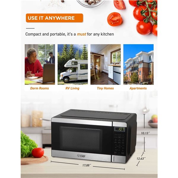 Commercial CHEF 0.7-ft³ Countertop Microwave with 10 Power Levels - Stainless Steel