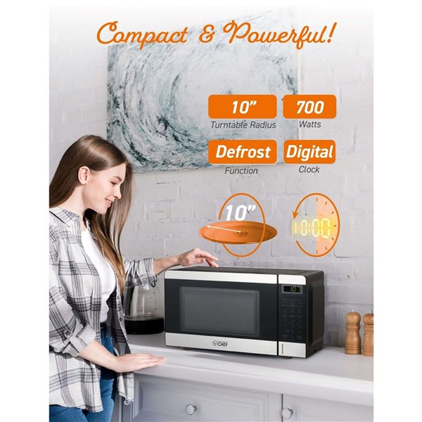 Commercial CHEF 0.7-ft³ Countertop Microwave with 10 Power Levels - Stainless Steel