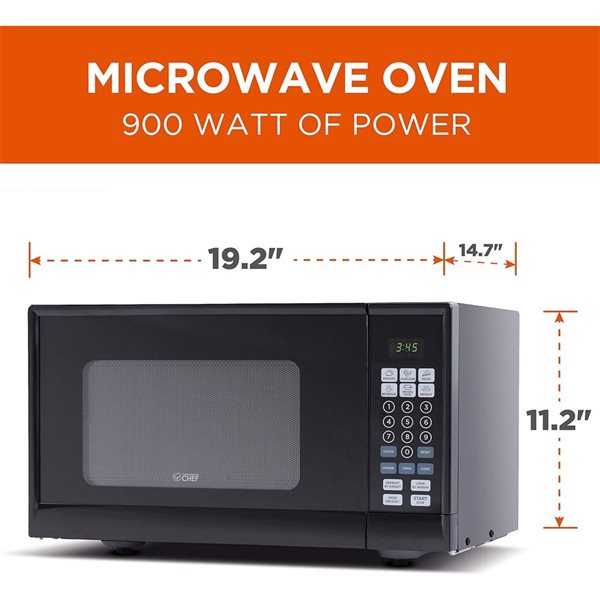 Commercial CHEF 0.9-ft³ 10 Power Levels Countertop Microwave with Push Button - Noir