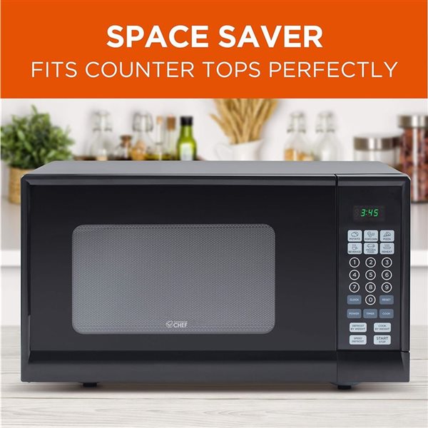 Commercial CHEF 0.9-ft³ 10 Power Levels Countertop Microwave with Push Button - Noir