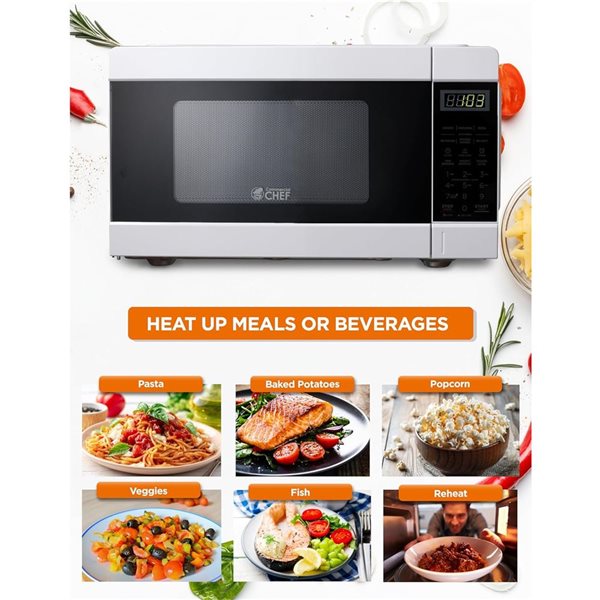 Commercial CHEF 0.9-ft³ Countertop Microwave with 10 Power Levels and Push Button - White