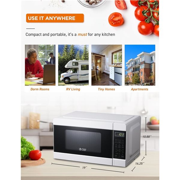 Commercial CHEF 0.9-ft³ Countertop Microwave with 10 Power Levels and Push Button - White