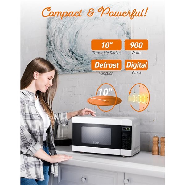 Commercial CHEF 0.9-ft³ Countertop Microwave with 10 Power Levels and Push Button - White