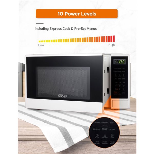 Commercial CHEF 1.1-ft³ Compact Microwave with 10 Power Levels and Push Button - White