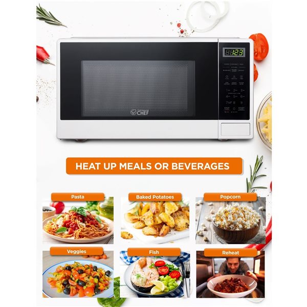 Commercial CHEF 1.1-ft³ Compact Microwave with 10 Power Levels and Push Button - White