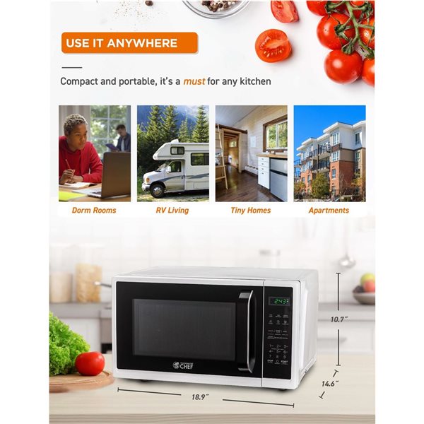 Commercial CHEF 19.1-in 0.9-ft³ 900 W Countertop Microwave - White