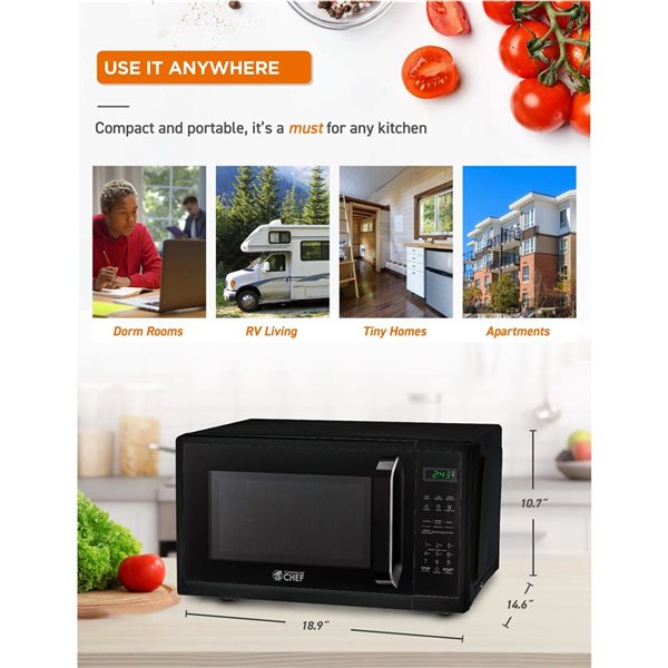 Commercial CHEF 19.1-in 0.9-ft³ 900 W Countertop Microwave - Black