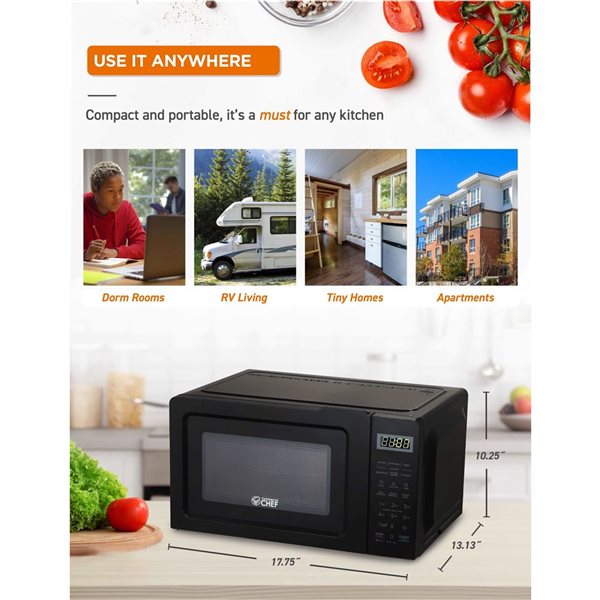 Commercial CHEF 0.7-ft³ Countertop Microwave with 10 Power Levels - Black