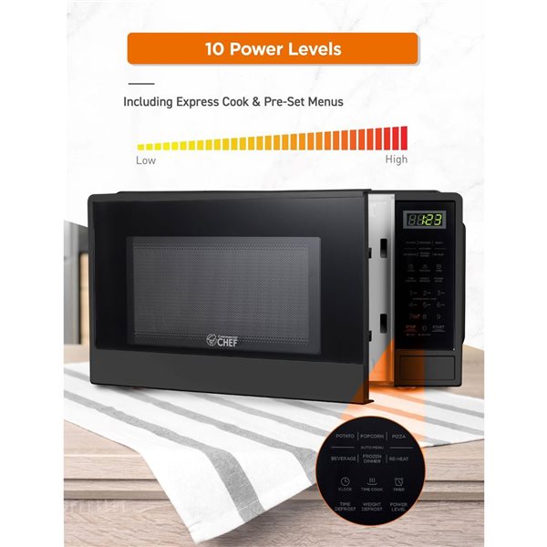 Commercial CHEF 1.1-ft³ Compact Microwave with 10 Power Levels with Push Button - Black