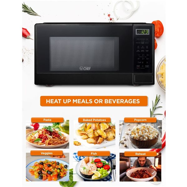 Commercial CHEF 1.1-ft³ Compact Microwave with 10 Power Levels with Push Button - Black