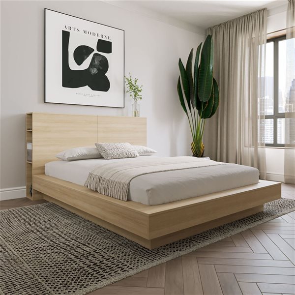 Nexera Marconi 71.5 W x 43-in H Natural Blonde Oak Queen-Size Headboard w/ Side Storage