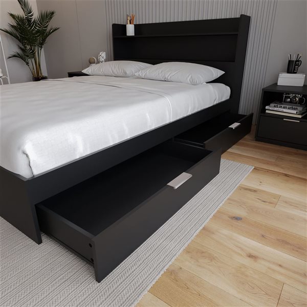Nexera Hunter 2-Drawer Storage Queen-Size Platform Bed - Black