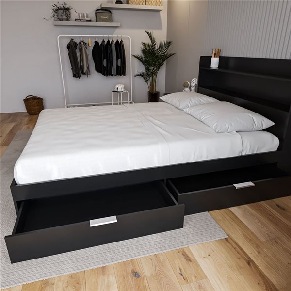 Nexera Hunter 2-Drawer Storage Queen-Size Platform Bed - Black