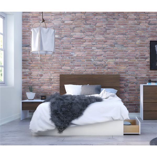 Nexera Axel 3-Piece White and Walnut Contemporary Full Bedroom Set