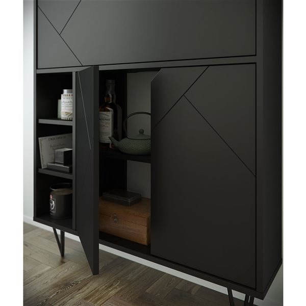 Nexera Slim 36-in W Black Wall-Mounted Modern Bar Cabinet/Secretary Bookcase Desk w/ Storage