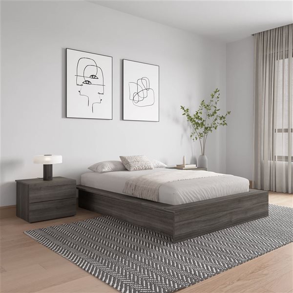 Nexera James Grey Oak Full-Size Platform Bed