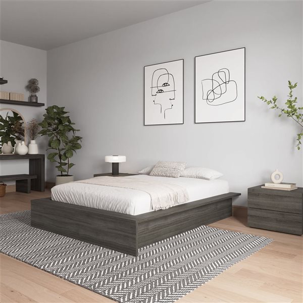 Nexera James Grey Oak Full-Size Platform Bed