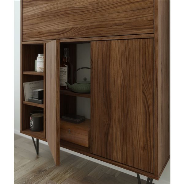 Nexera Slim 36-in W Walnut Wall-Mounted Modern Bar Cabinet/Secretary Bookcase Desk w/ Storage