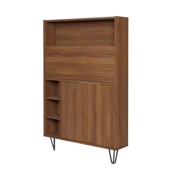 Nexera Slim 36-in W Walnut Wall-Mounted Modern Bar Cabinet/Secretary Bookcase Desk w/ Storage