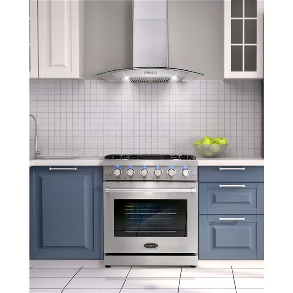 Hotte de cuisinière Cosmo murale en T sans conduit 30 po l. 380 pi³/min en acier inoxydable