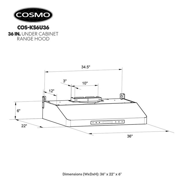 Cosmo 36-in W 500 CFM Ducted Stainless Steel Under Cabinet Range Hood