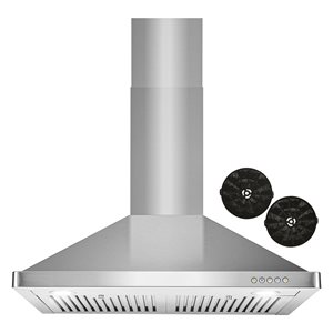 Cosmo 30-in Vista Collection Ductless Wall Mount Range Hood w/ Button Controls and LED Lights - Stainless Steel
