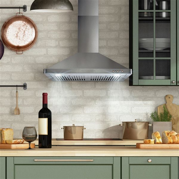 Hotte de cuisinière Cosmo murale pyramide sans conduit 30 po l. 380 pi³/min en acier inoxydable et écran tactile