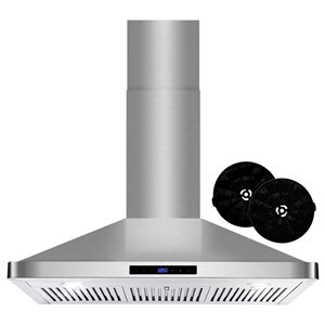Cosmo 36-in Vista Collection Ductless Wall Mount Range Hood w/ Touch Controls and LED Lights - Stainless Steel