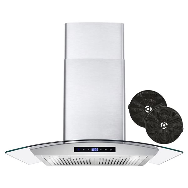 Cosmo 30-in W 380 CFP Ductless Stainless Steel Wall Mount Curved Range Hood w/ Charcoal Filter