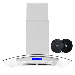 Cosmo 36-in W 380 CFM Ductless Stainless Steel w/ Glass Island Range Hood