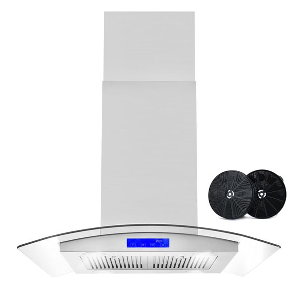 Cosmo 30-in W 380 CFM Ductless Stainless Steel w/ Glass Island Range Hood