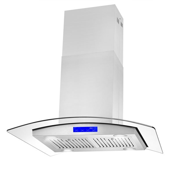 Cosmo 30-in W 380 CFM Ductless Stainless Steel w/ Glass Island Range Hood