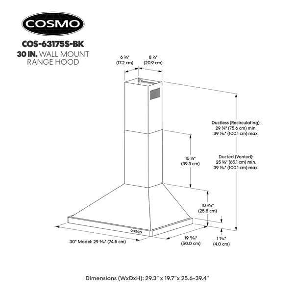 cosmo3567ページ Cosmo 30-in Vista Collection Ducted Wall Mount Range Hood w/ Touch