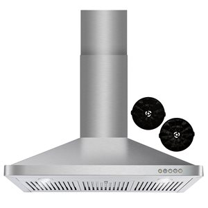 Cosmo 36-in Vista Collection Ductless Wall Mount Range Hood w/ Button Controls and LED Lights - Stainless Steel