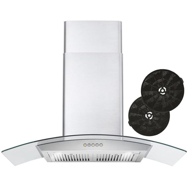 Cosmo 36 in. Ductless Wall Mount Range Hood in Stainless Steel with Push Button Controls, LED Lighting and Carbon Filter Kit