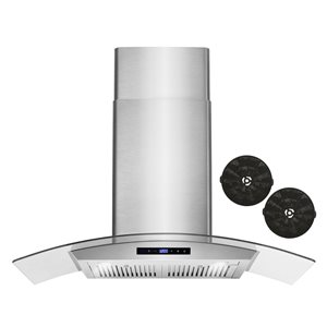 Cosmo 36-in Vista Collection Ductless Wall Mount Range Hood w/ Touch Controls and LED Lights - Stainless Steel
