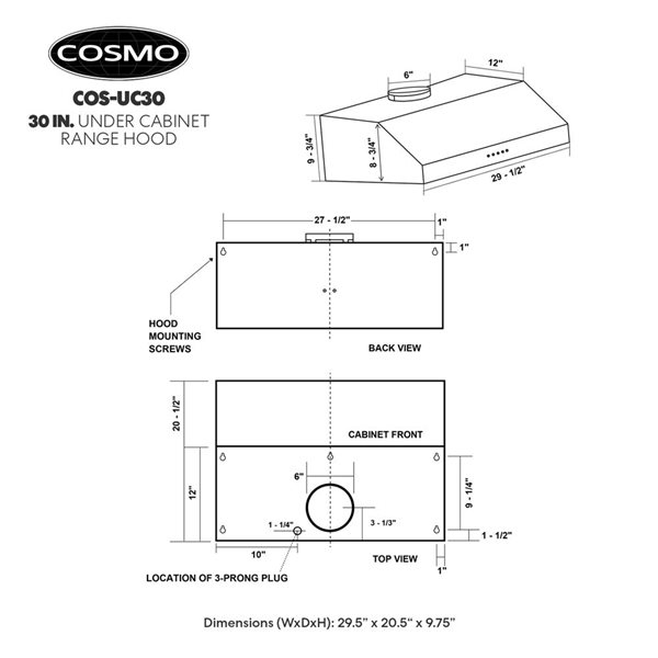 Cosmo 30-in W 380 CFM Ducted Stainless Steel Under Cabinet Range Hood w/ Electronic Controls