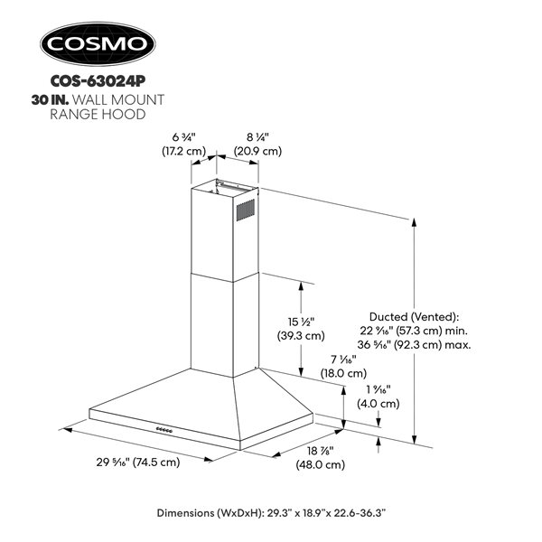 Cosmo 30-in Nebula Collection Ducted Wall Mount Range Hood w